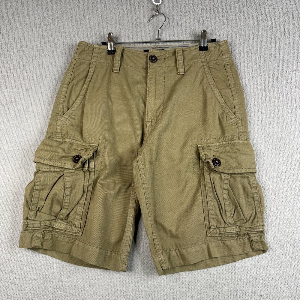 American Eagle Cargo Shorts Men Size 28 Khaki‎ Olive Classic 11L 100% Cotton NWT